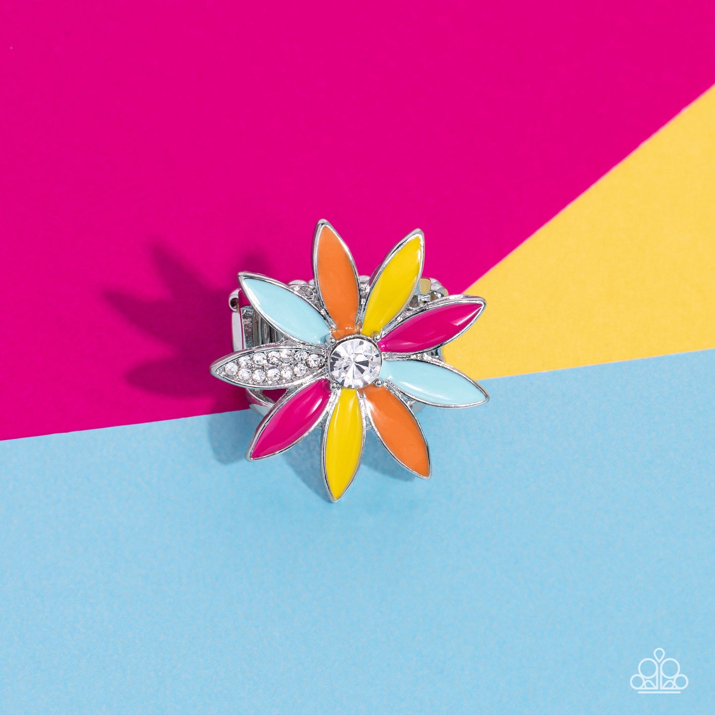 Lily Lei - Multi Colored Petals/White Gem Center Paparazzi Flower Ring