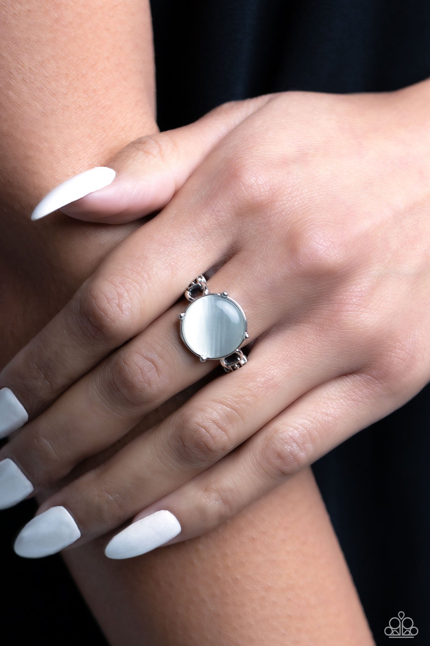 Upper Class Uniform - White Round Cat's Eye Stone Paparazzi Ring