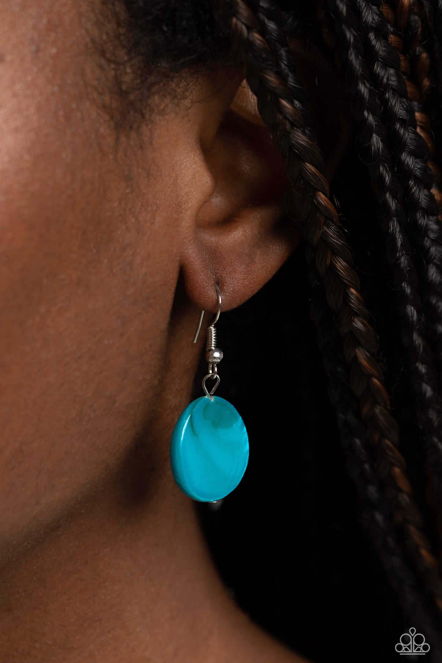 Beach Hub - Blue Shell-Like Disc/Silver Loops Paparazzi LANYARD Necklace & matching earrings