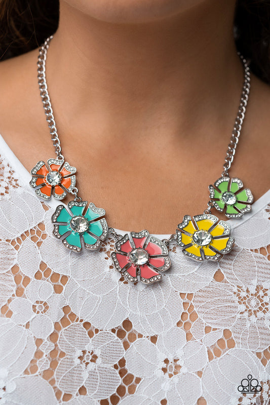 Playful Posies - Multi Colored Flowers Paparazzi Necklace & matching earrings