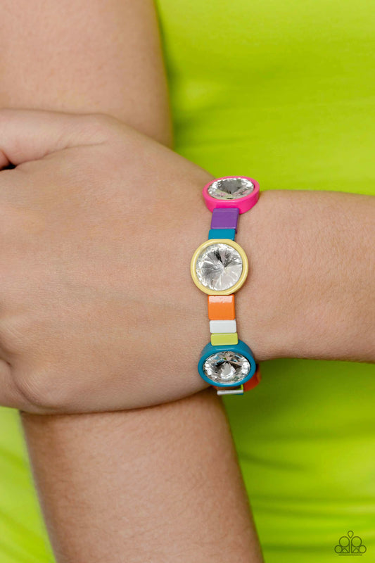Multicolored Madness - Multi Metallic Accents & White Gem Paparazzi Bracelet
