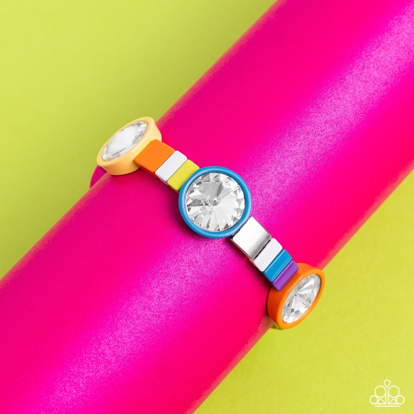 Multicolored Madness - Multi Metallic Accents & White Gem Paparazzi Bracelet