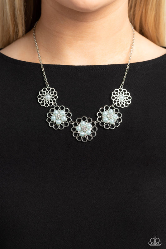Mandala Mosaic - Blue Pearls/Airy Filigree Flowers Paparazzi Necklace & matching earrings
