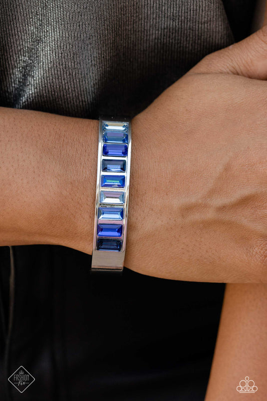 Practiced Poise - Blue Emerald-Cut Gems/Silver Cuff Paparazzi Bracelet