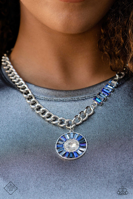 Tiered Talent - Blue Emerald-Cut Gems/Silver Curb Chain Paparazzi Necklace & matching earrings