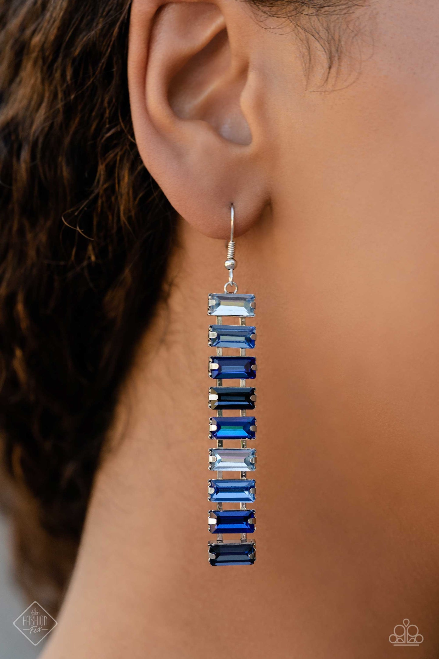 Superbly Stacked - Blue Emerald-Cut Gem Paparazzi Earrings