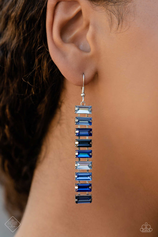 Superbly Stacked - Blue Emerald-Cut Gem Paparazzi Earrings