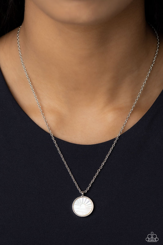 Seize the Sunset - White Shell-Like Disc Pendant Paparazzi Necklace & matching earrings