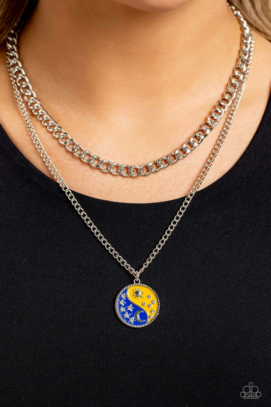 Night and Day - Yellow/Blue Yin-Yang Design Pendant Paparazzi Necklace & matching earrings