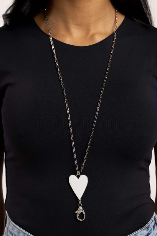 Subtle Soulmate - White Heart Pendant Paparazzi LANYARD Necklace & matching earrings