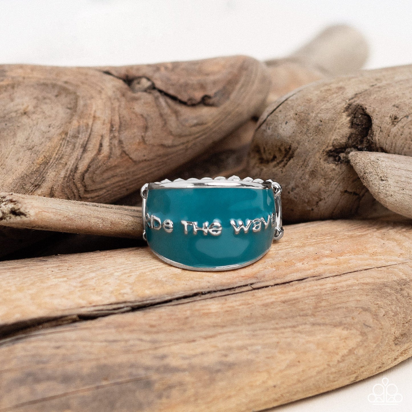 West Coast Waves - Blue Paint & Silver "ride the wave" Stamped Paparazzi Ring
