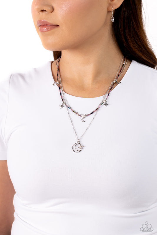 Constant as the Stars - Purple/Oil Spill Beads/Stars & Moon Charms Paparazzi Necklace & matching earrings