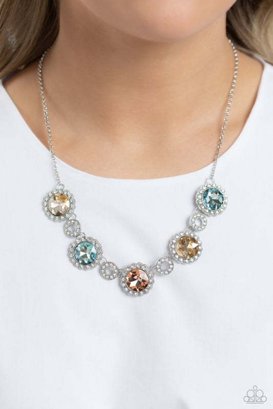 Gorgeous Gems - Multi Colored Gems/Dainty White Rhinestone Paparazzi Necklace & matching earrings