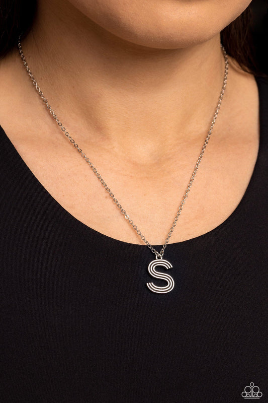 Leave Your Initials - Silver "S" Pendant Paparazzi Necklace & matching earrings