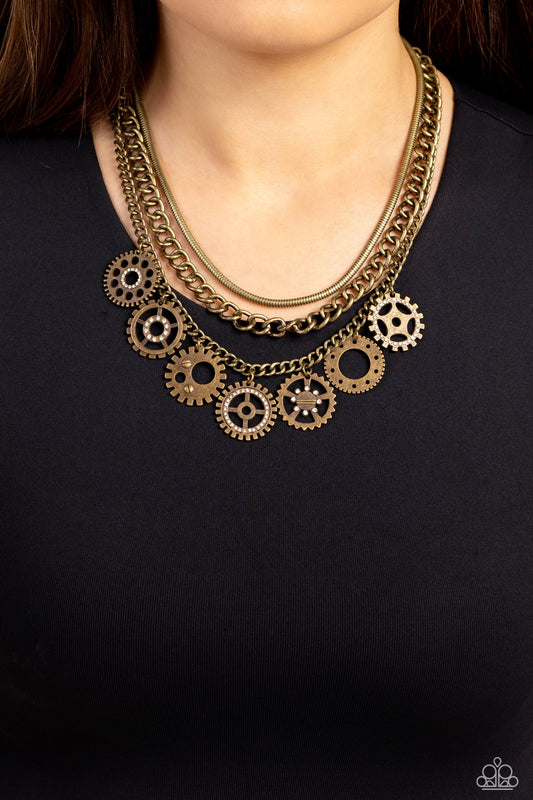 Running Out of STEAMPUNK - Brass Gear Pendants Paparazzi Necklace & matching earrings