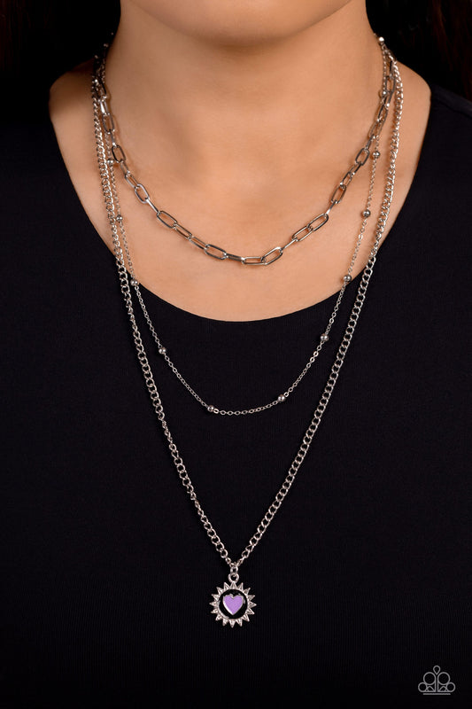 Burning Love - Black/Purple Heart Pendant Paparazzi Necklace & matching earrings
