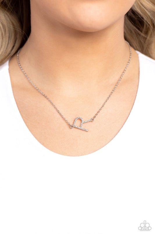 INITIALLY Yours - "R" White Rhinestone Pendant Paparazzi Necklace & matching earrings