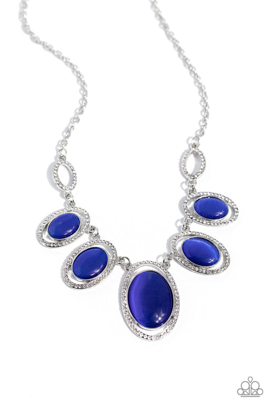 A BEAM Come True - Blue Cat's Eye Stones/White Rhinestone Frames Paparazzi Necklace & matching earrings