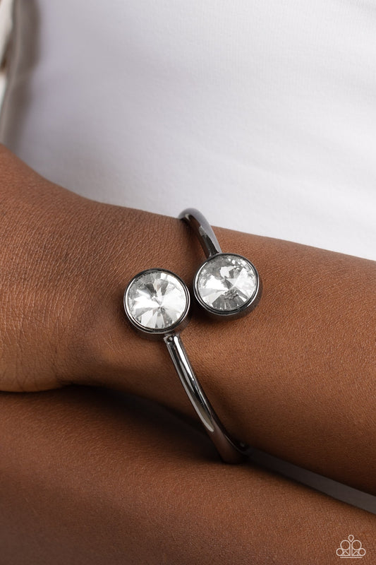 Daily Dazzle - Gunmetal Bars/Oversized White Gems Paparazzi Hinge Bracelet