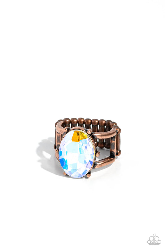 Prismatically Pronged - Copper Pronged Fittings/UV Oval Gem Paparazzi Ring