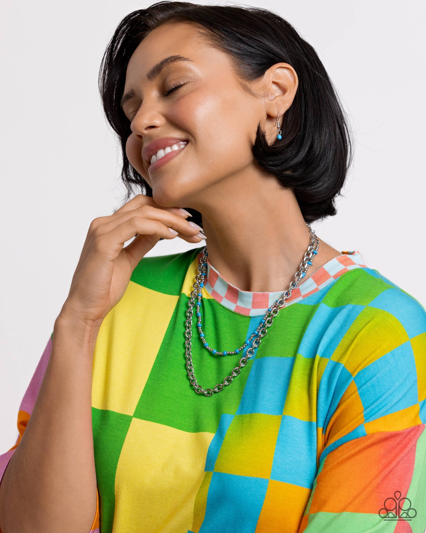 A Pop of Color - Blue Beads/Bold Silver Chain Paparazzi Choker Necklace & matching earrings