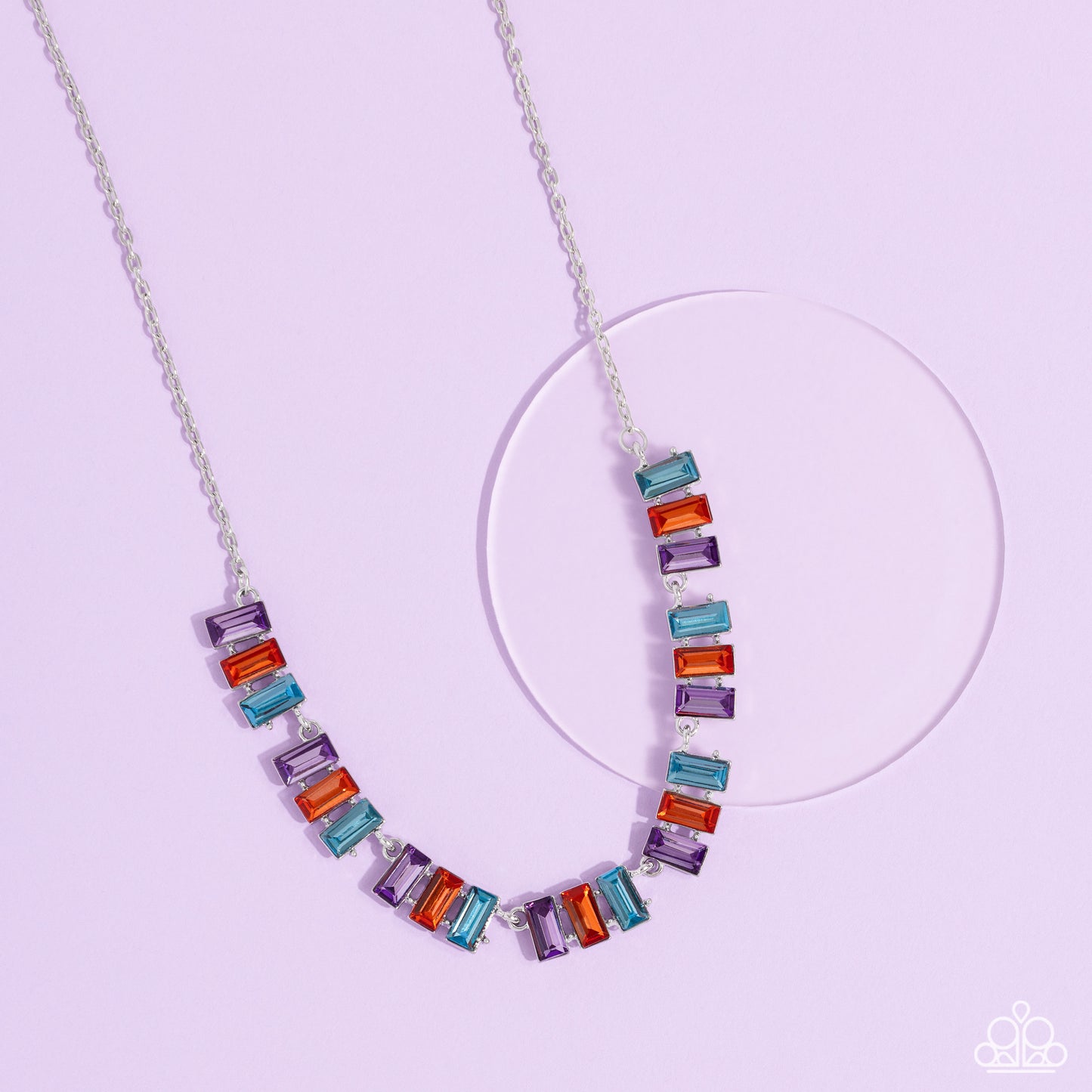 Elite Emeralds - Orange/Blue/Purple Emarald-Cut Bar Paparazzi Necklace & matching earrings