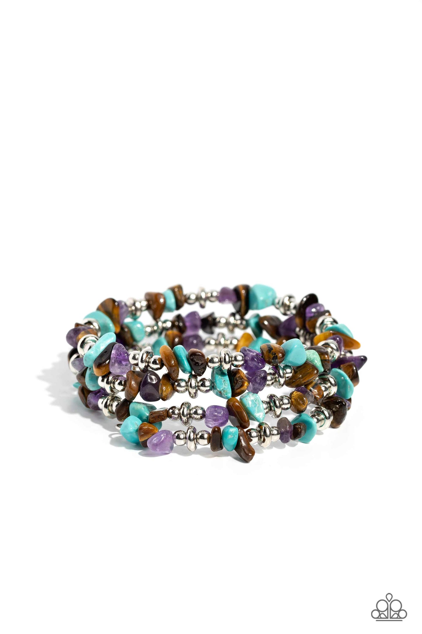 Stacking Stones - Brown Tiger's Eye, Turquoise, & Amethyst Stone Paparazzi Coil Bracelet