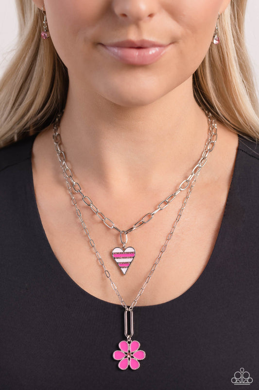 Childhood Charms - Pink Charms/Pink Rhinestone Paparazzi Necklace & matching earrings