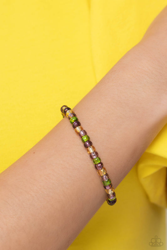 GLASS is in Session - Purple, Green, & Peach Beaded Paparazzi Stretch Bracelet