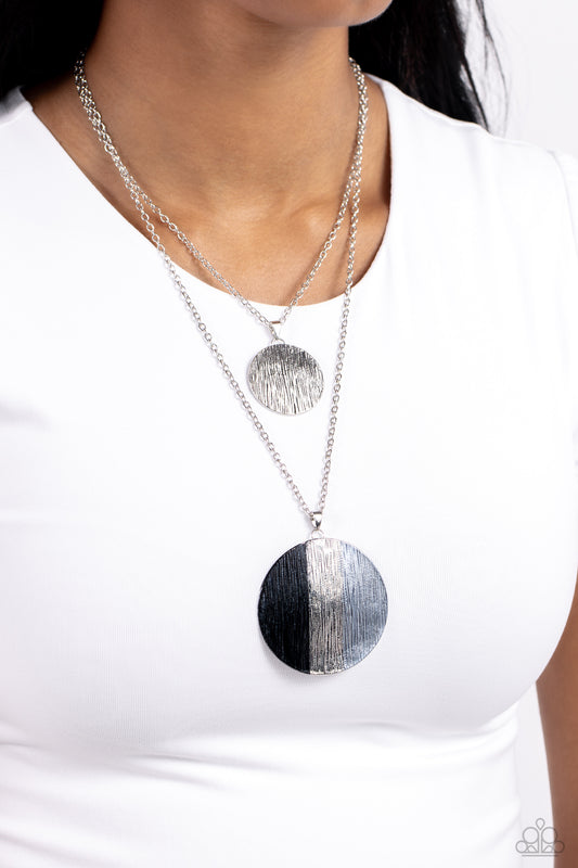 Striped Style - Silver Rippling Texture Disc Pendants Paparazzi Necklace & matching earrings