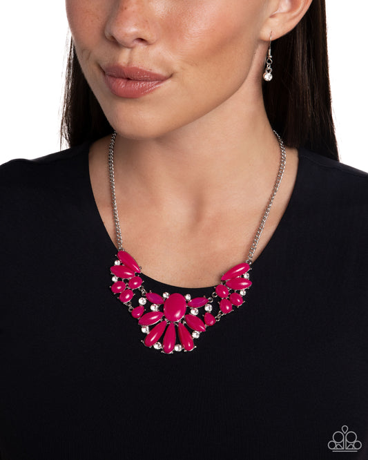 Dazzling Diadem - Pink Acrylic/White Rhinestones Abstract Paparazzi Necklace & matching earrings