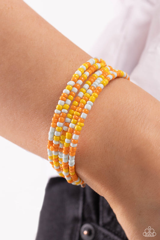 Coiled Candy - Yellow, Orange, Peach, & Light Blue Seed Bead Paparazzi Coil Bracelet
