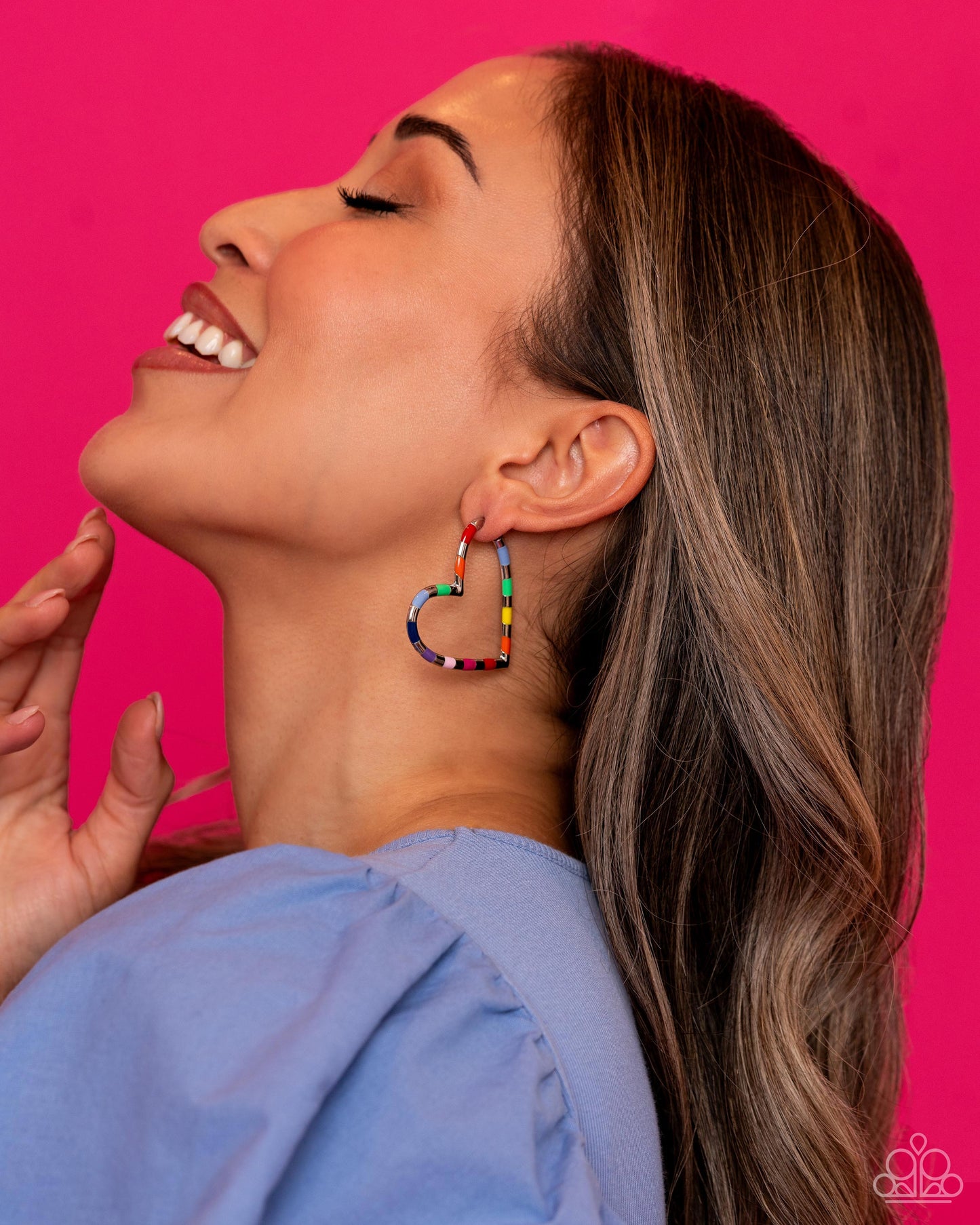 Striped Sweethearts - Multi Colored Stripes/Silver Heart Shaped Hoop Paparazzi Earrings