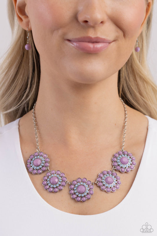 Floral Fervor - Purple & Blue Beaded Floral Paparazzi Necklace & matching earrings