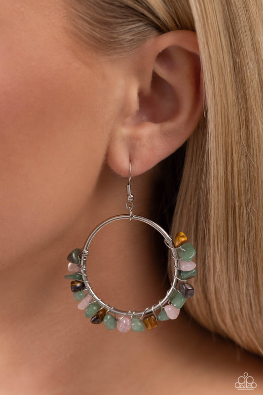 Handcrafted Habitat - Green, Rose Quartz, & Tiger's Eye Stones Paparazzi Earrings