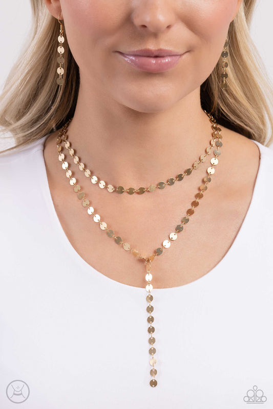 Reeling in Radiance - Gold Disc Fringe Paparazzi Necklace & matching earrings