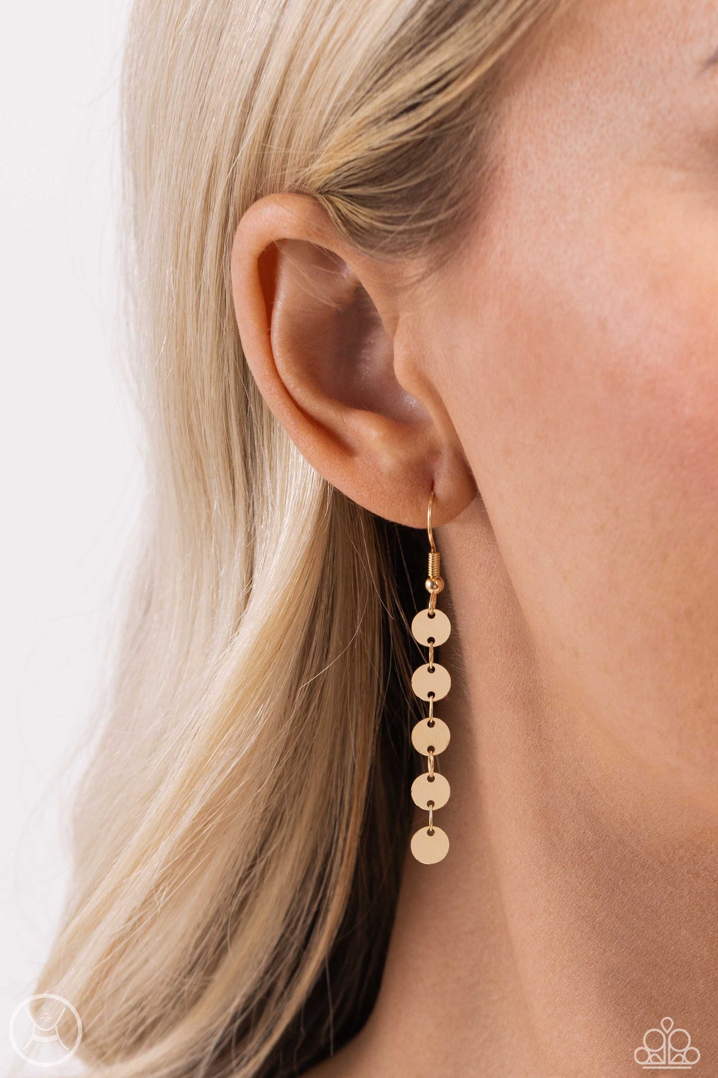 Reeling in Radiance - Gold Disc Fringe Paparazzi Necklace & matching earrings