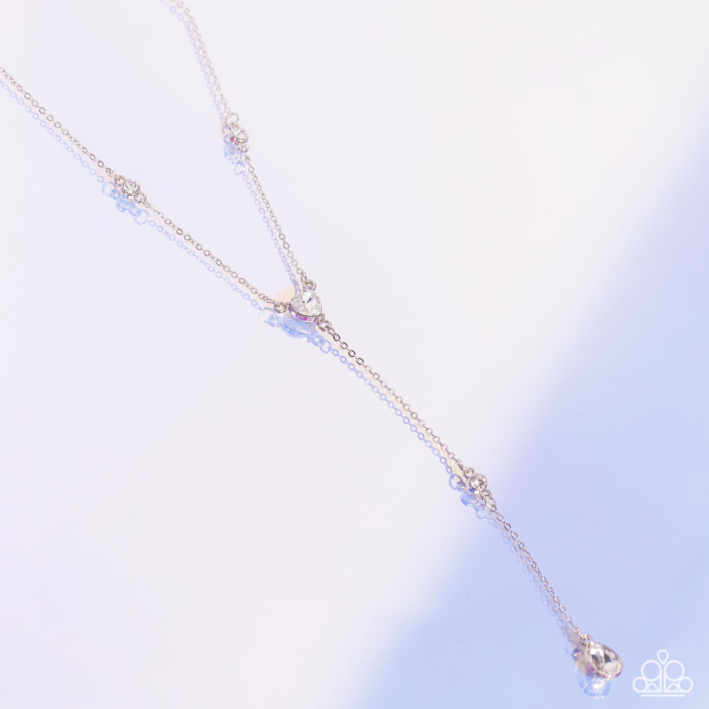 Lavish Lariat - White Gems/Silver Knotted Chain Paparazzi Necklace & matching earrings