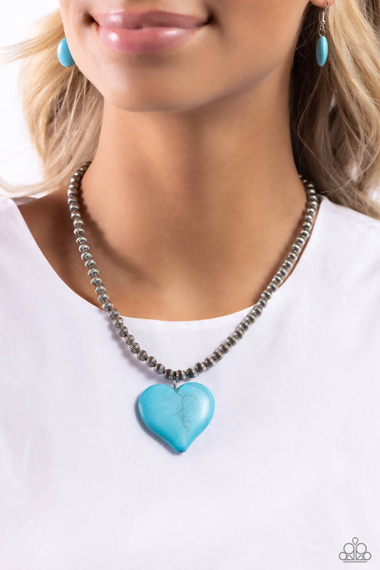 Picturesque Pairing - Blue/Turquoise Stone Heart Pendant Paparazzi Necklace & matching earrings
