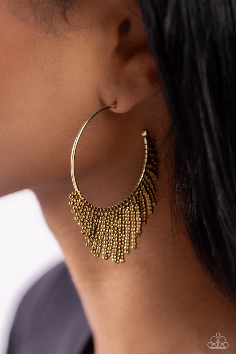Tailored Tassel - Brass Seed Bead Tasseled Paparazzi Hoop Earrings