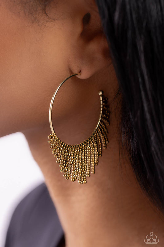 Tailored Tassel - Brass Seed Bead Tasseled Paparazzi Hoop Earrings