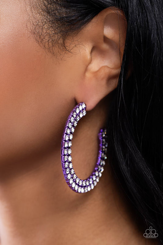Flawless Fashion - Purple Metallic Oversized Hoops/White Rhinestone Paparazzi Earrings
