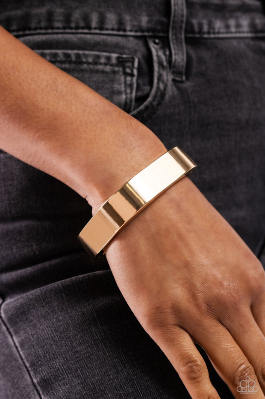 Boss Babe Basic - Gold Thick Asymmetrical Square Paparazzi Hinge Bracelet
