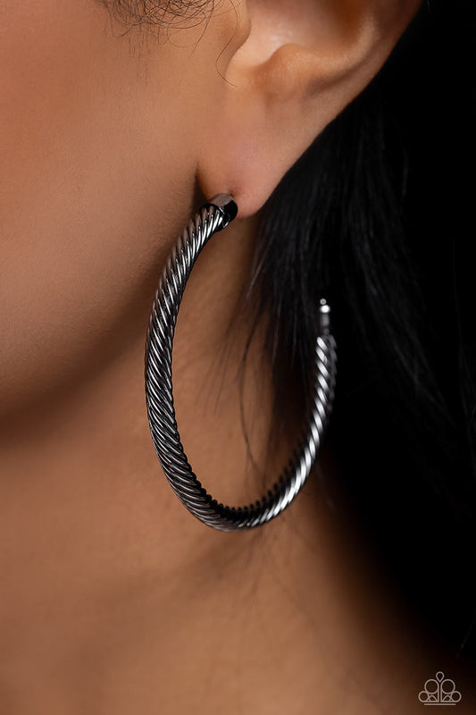 Roped in Radiance - Gunmetal Oversized Twisted Rope Paparazzi Hoop Earrings