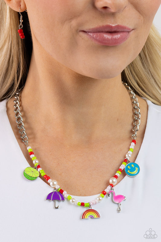 Summer Sentiment - Red/Pink/Green Seed Beads Paparazzi Necklace & matching earrings