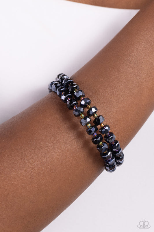 Seriously Stellar - Blue Faceted Metallic Beaded Paparazzi Coil Bracelet