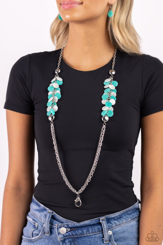 Shell Sensation - Green & White Shell-Like Beaded Paparazzi LANYARD Necklace & matching earrings