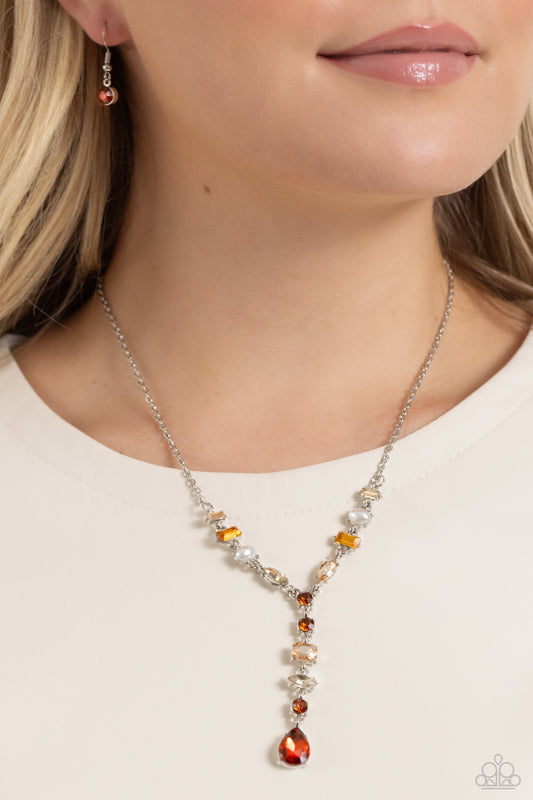 Dreamy Dowry - Brown Topaz/White Pearls Paparazzi Necklace & matching earrings
