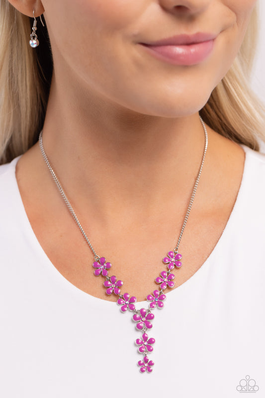 Flowering Feature - Multi Iridescent Rhinestones/Purple Flowers Paparazzi Necklace & matching earrings