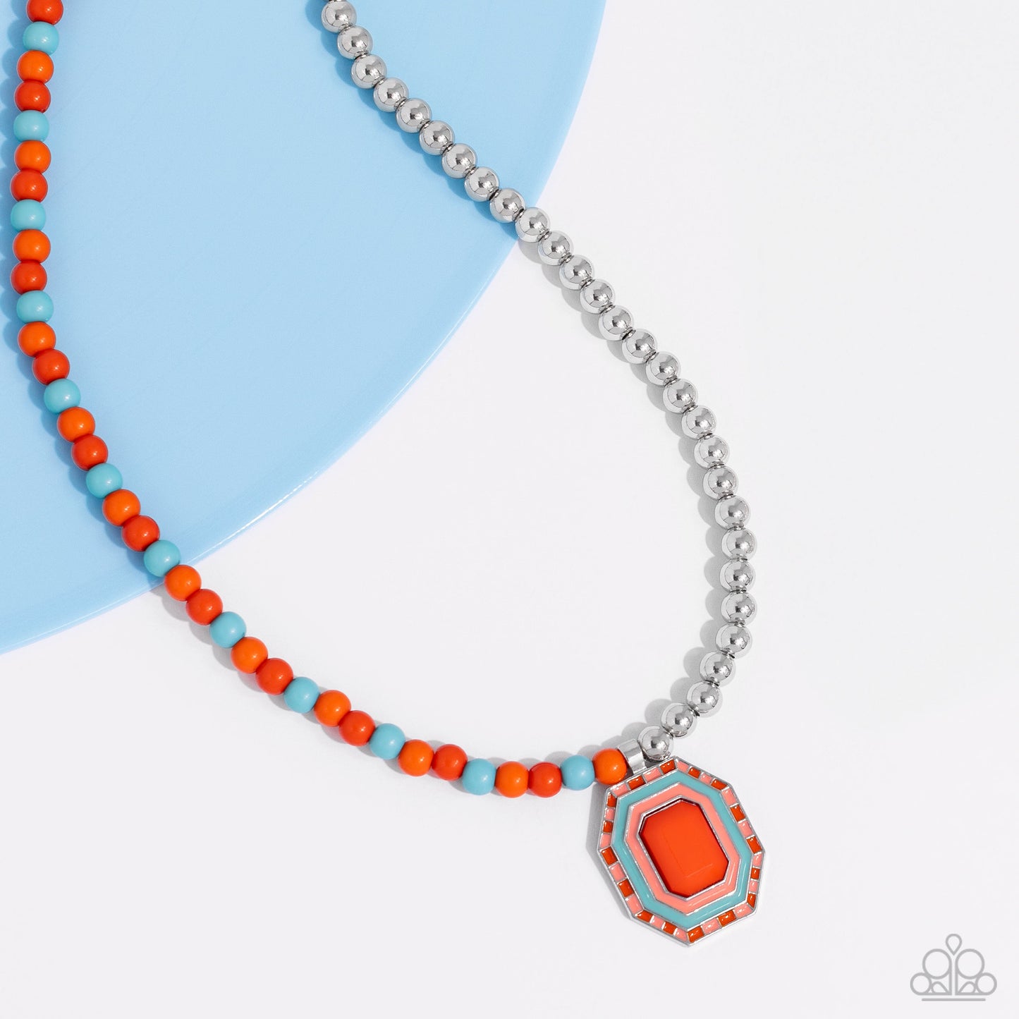 Contrasting Candy - Orange, Coral, Blue Beads/Oversized Pendant Paparazzi Necklace & matching earrings